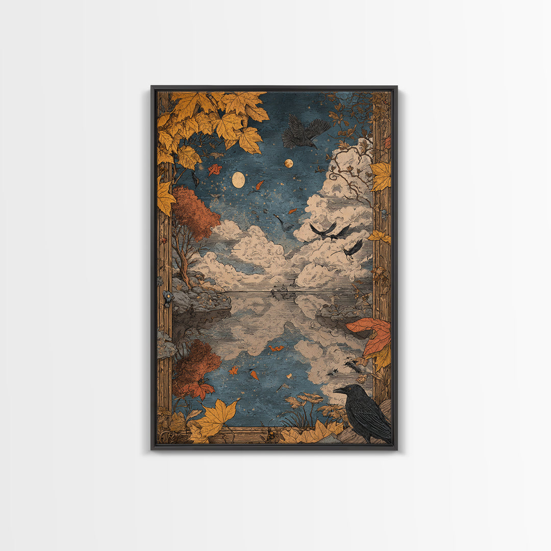 The Monster In The Mirror Cabinet - Surreal Celestial Vision, Spooky Wall Decor, Vertical Wall Art, Framed Canvas Print, Gothic Wall Art