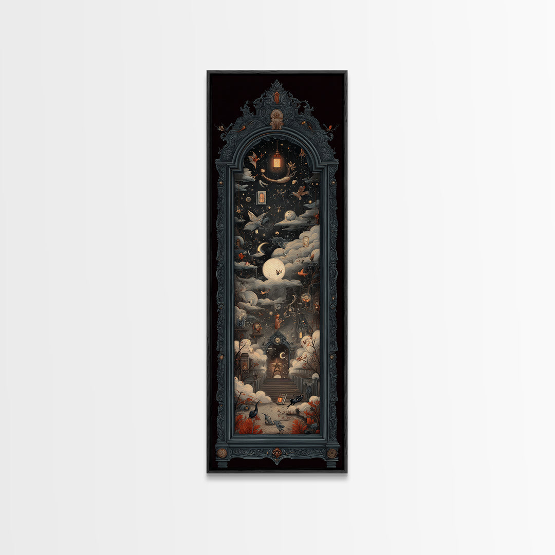 The Monster In The Mirror Cabinet - Surreal Celestial Vision, Dark Fantasy Wall Art, Tall Narrow Wall Art, Canvas Print, Gothic Wall Art