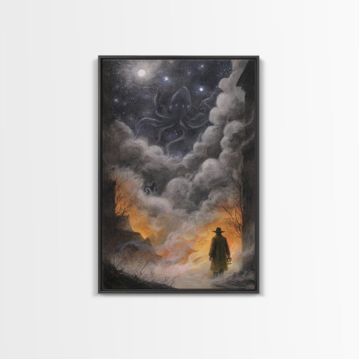 The Lantern-Bearer Of R’Lyeh, Occult Wall Decor, Vertical Wall Art, Framed Canvas Print, Halloween Home Decor, Gothic Wall Art