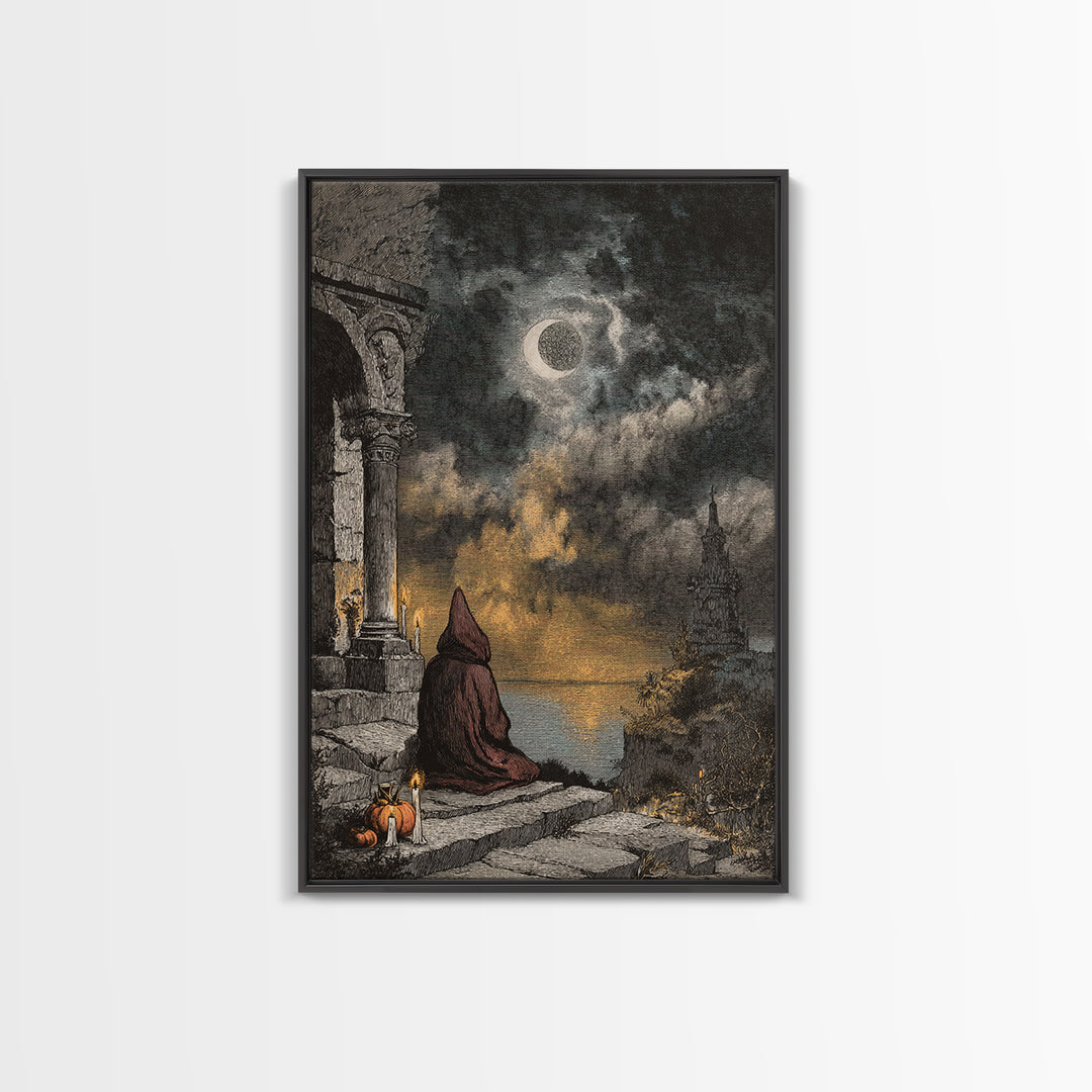 The Dreaming Priest Of The Outer Gate, Cosmic Horror Decor, Vertical Wall Art, Canvas Print, Halloween Home Decor, Gothic Wall Art