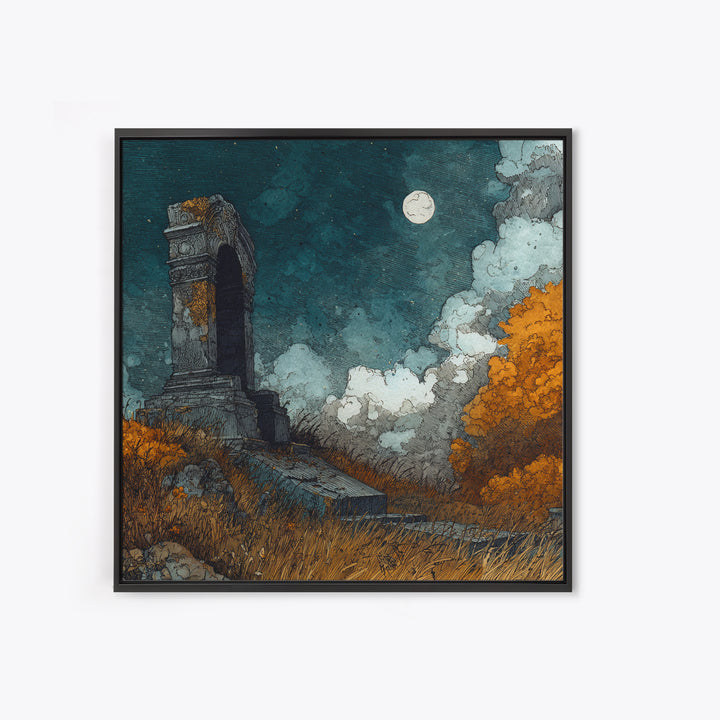 The Dreaming Priest Of The Outer Gate, Eldritch Wall Art, Square Wall Art, Framed Canvas Print, Halloween Home Decor, Gothic Wall Art