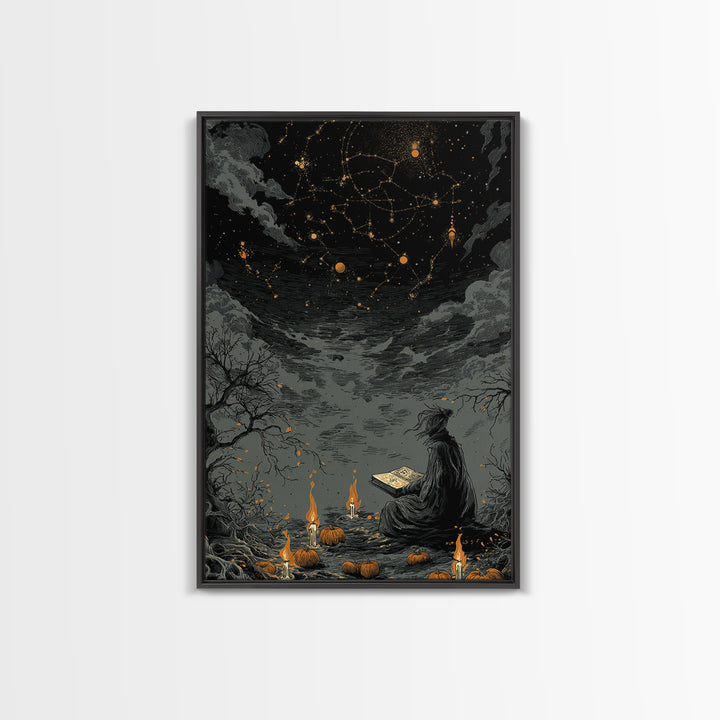 The Librarian Of Forbidden Tides, Dark Fantasy Wall Art, Vertical Wall Art, Framed Canvas Print, Halloween Home Decor, Gothic Wall Art