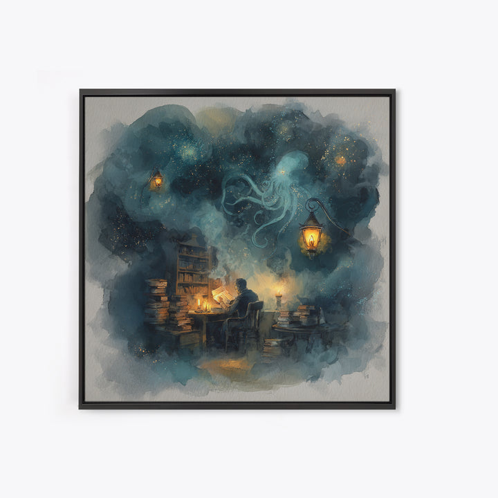 The Librarian Of Forbidden Tides, Spooky Wall Decor, Square Wall Art, Canvas Print, Halloween Home Decor, Gothic Wall Art, Horror Wall Art