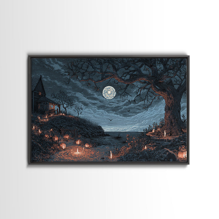 The Star-Seer Of Black Dunwich, Halloween Wall Art, Landscape Wall Art, Framed Canvas Print, Halloween Home Decor, Gothic Wall Art