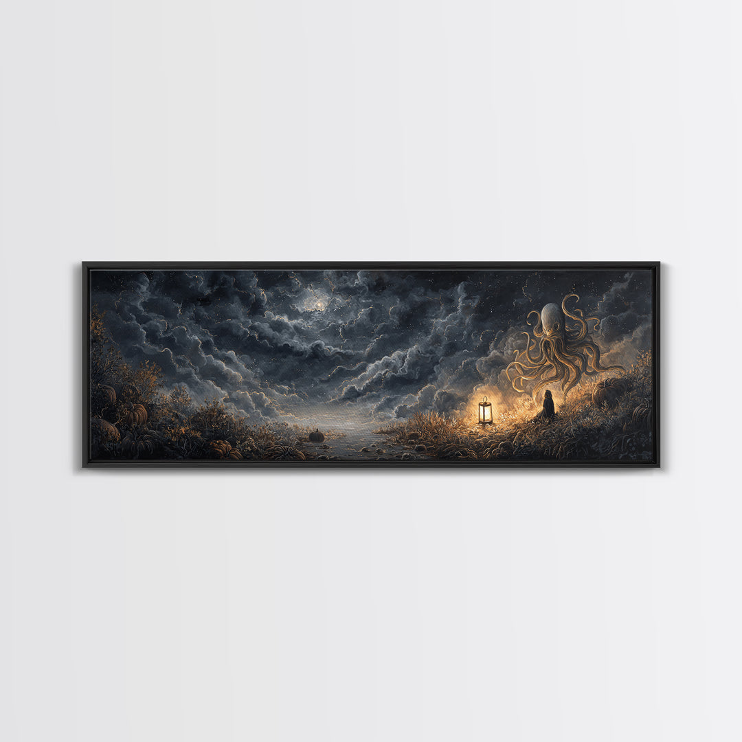 The Watcher In The Coral Throne, Gothic Home Decor, Extra Wide Wall Art, Canvas Print, Halloween Home Decor, Gothic Wall Art