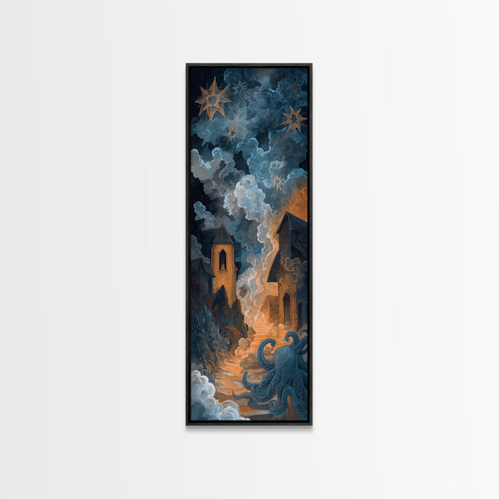 The Bellringer Of The Sunken Cathedral, Dark Fantasy Wall Art, Tall Narrow Wall Art, Framed Canvas Print, Halloween Home Decor