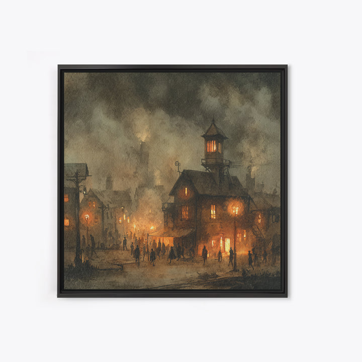 The Innsmouth Lantern Procession, Occult Wall Decor, Square Wall Art, Framed Canvas Print, Halloween Home Decor, Gothic Wall Art