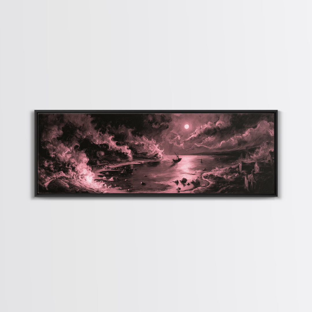 The Mapmaker Of Impossible Shores, Occult Wall Decor, Extra Wide Wall Art, Framed Canvas Print, Halloween Home Decor, Gothic Wall Art