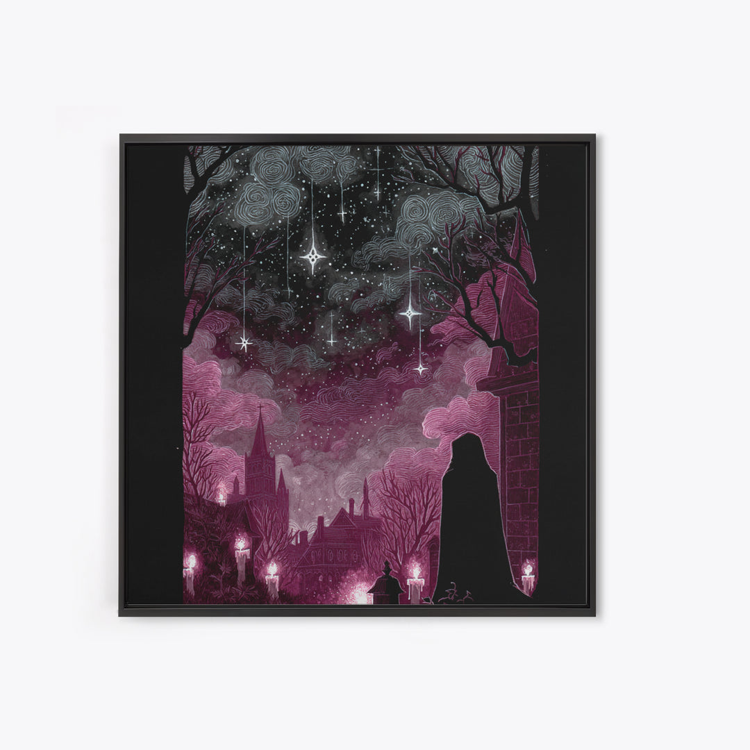 The Widow Of The Whispering Comet, Dark Fantasy Wall Art, Square Wall Art, Framed Canvas Print, Halloween Home Decor, Gothic Wall Art