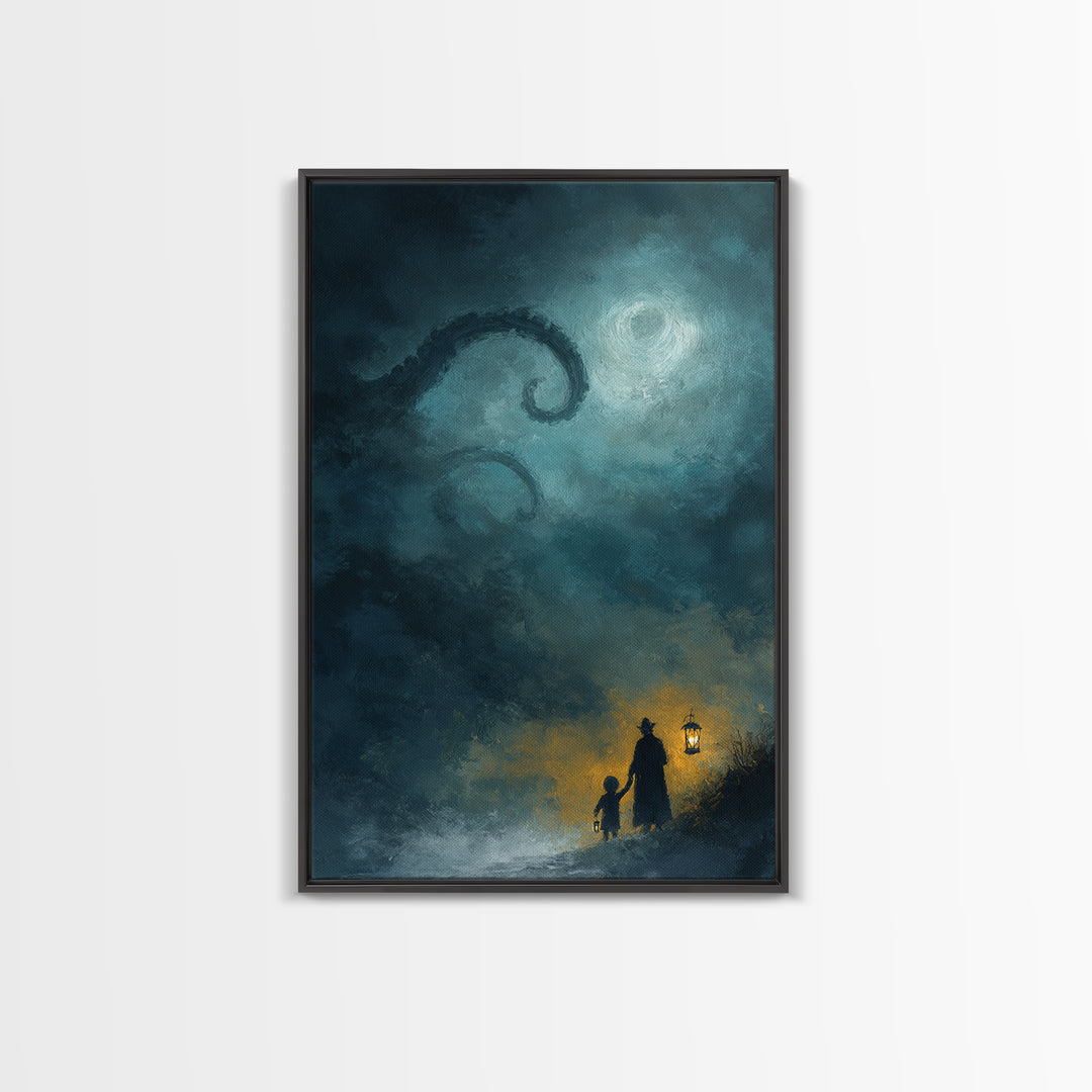 The Child Who Caught A Moon-Spawn, Occult Wall Decor, Vertical Wall Art, Canvas Print, Halloween Home Decor, Gothic Wall Art