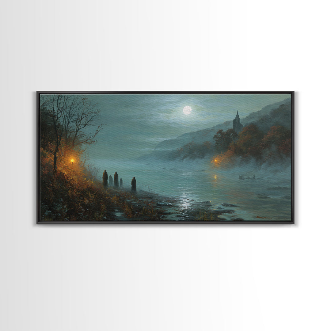 The Feast Of The Pale Cult, Spooky Wall Decor, Wide Panoramic Art, Canvas Print, Halloween Home Decor, Gothic Wall Art, Gothic Home Decor