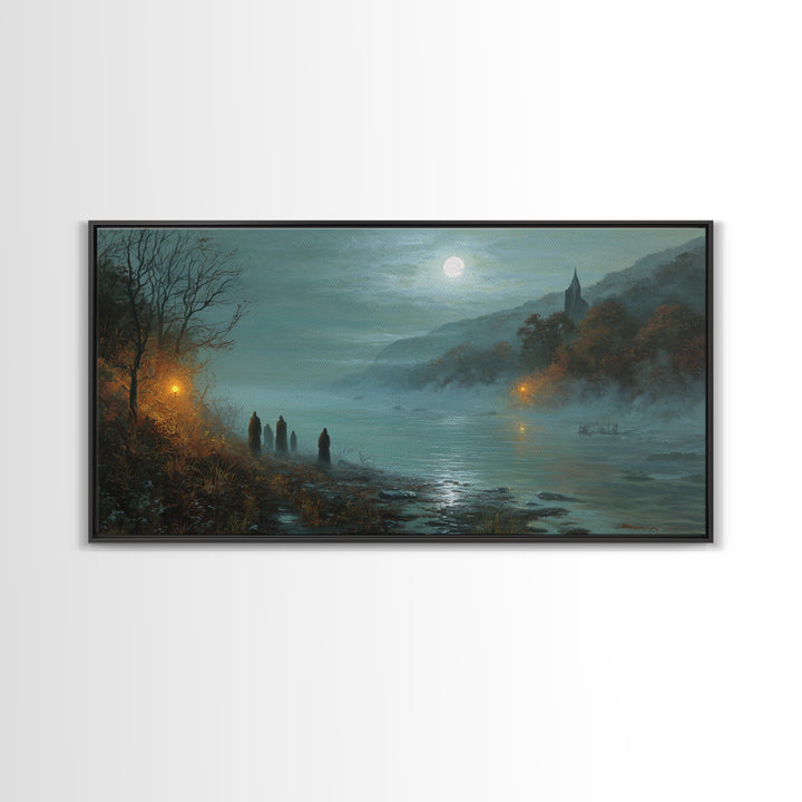 The Feast Of The Pale Cult, Spooky Wall Decor, Wide Panoramic Art, Canvas Print, Halloween Home Decor, Gothic Wall Art, Gothic Home Decor