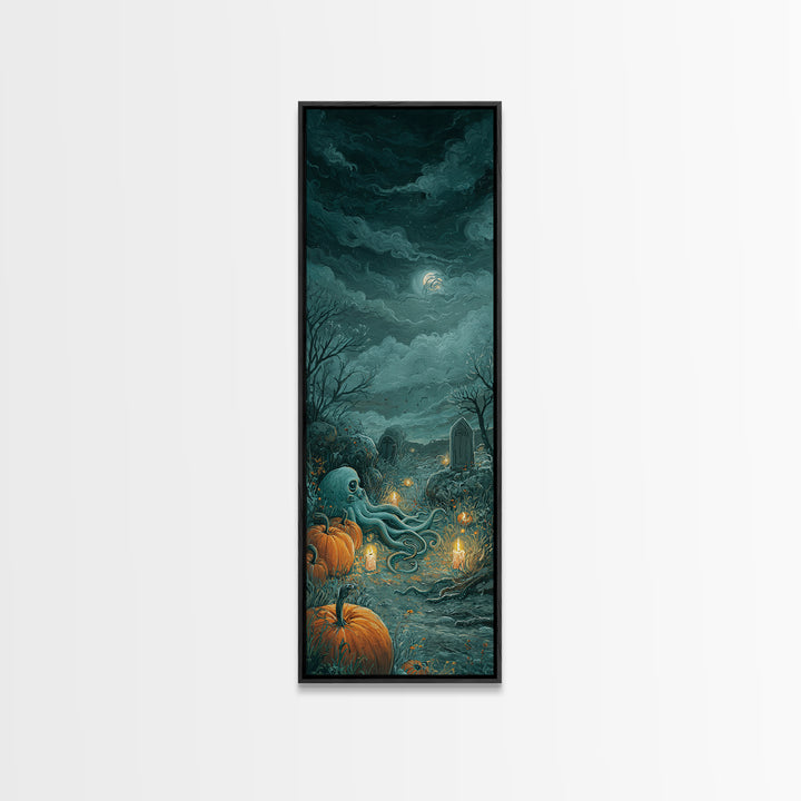 The Crown Of The Tentacled Saint, Spooky Wall Decor, Tall Narrow Wall Art, Framed Canvas Print, Halloween Home Decor, Gothic Wall Art