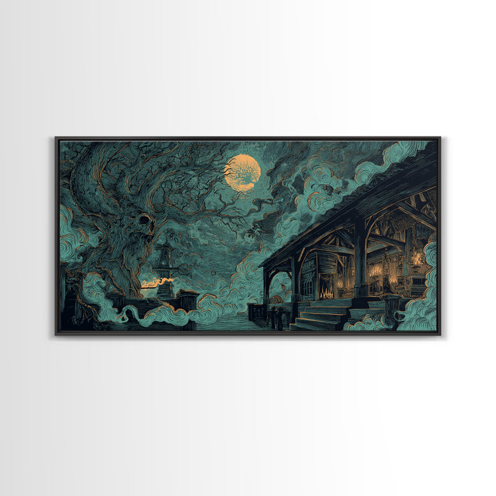 The Ballroom Of Silent Shoggoths, Lovecraftian Wall Art, Wide Panoramic Art, Canvas Print, Halloween Home Decor, Gothic Wall Art