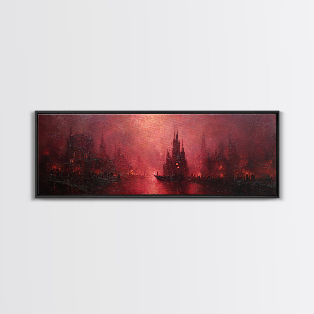 The Ballroom Of Silent Shoggoths, Dark Fantasy Wall Art, Extra Wide Wall Art, Framed Canvas Print, Halloween Home Decor, Gothic Wall Art