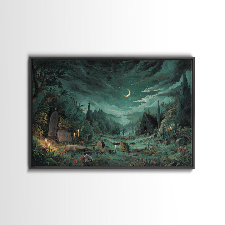 The Grave Gardener Of Yuggoth, Lovecraftian Wall Art, Landscape Wall Art, Framed Canvas Print, Halloween Home Decor, Gothic Wall Art