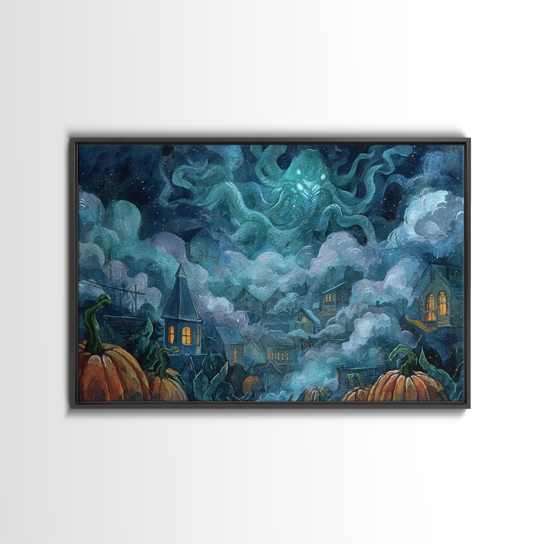 The Moonlit Shoggoth Menagerie, Macabre Halloween Art, Landscape Wall Art, Framed Canvas Print, Halloween Home Decor, Gothic Wall Art