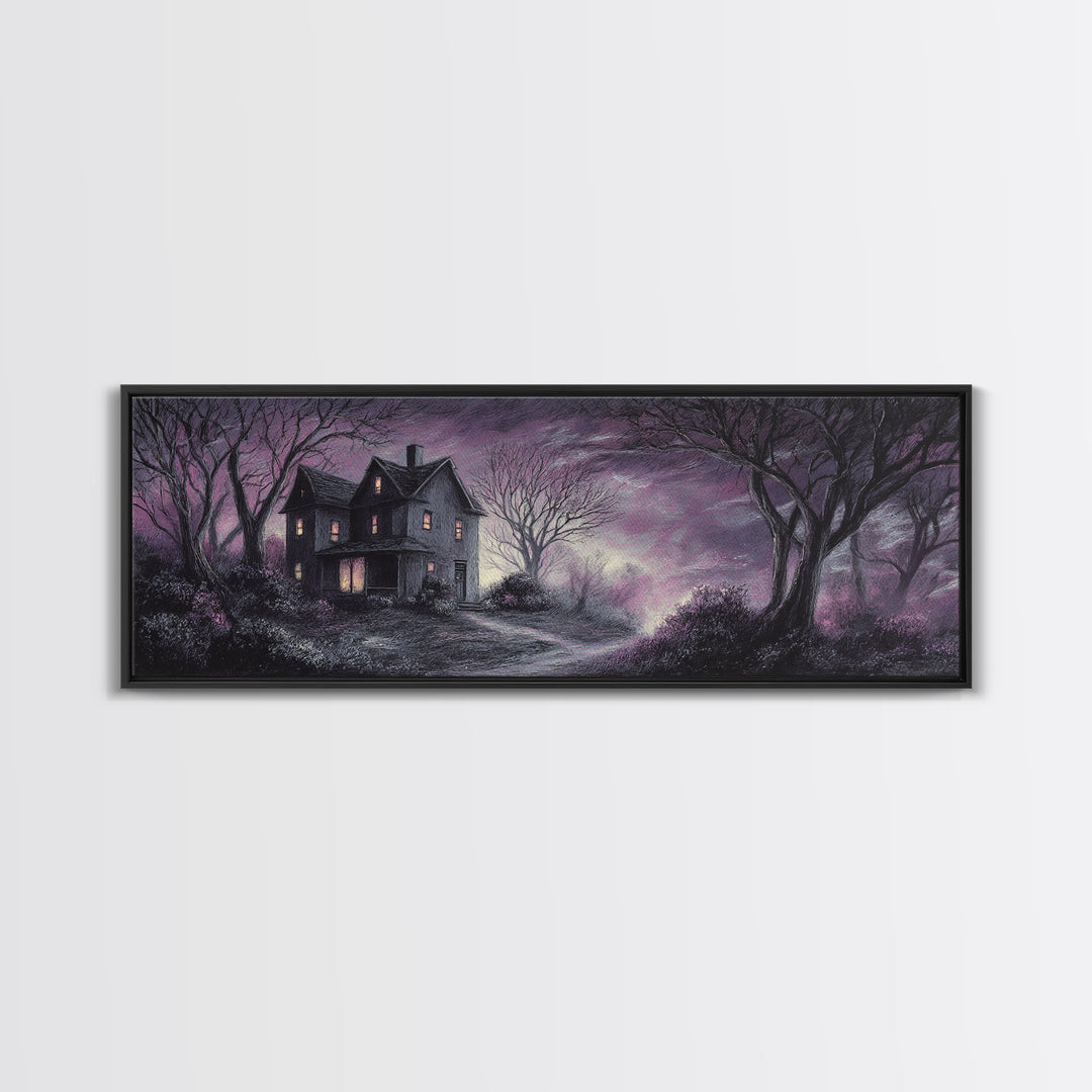 The Thirteenth Door Of Arkham House, Spooky Wall Decor, Extra Wide Wall Art, Canvas Print, Halloween Home Decor, Gothic Wall Art