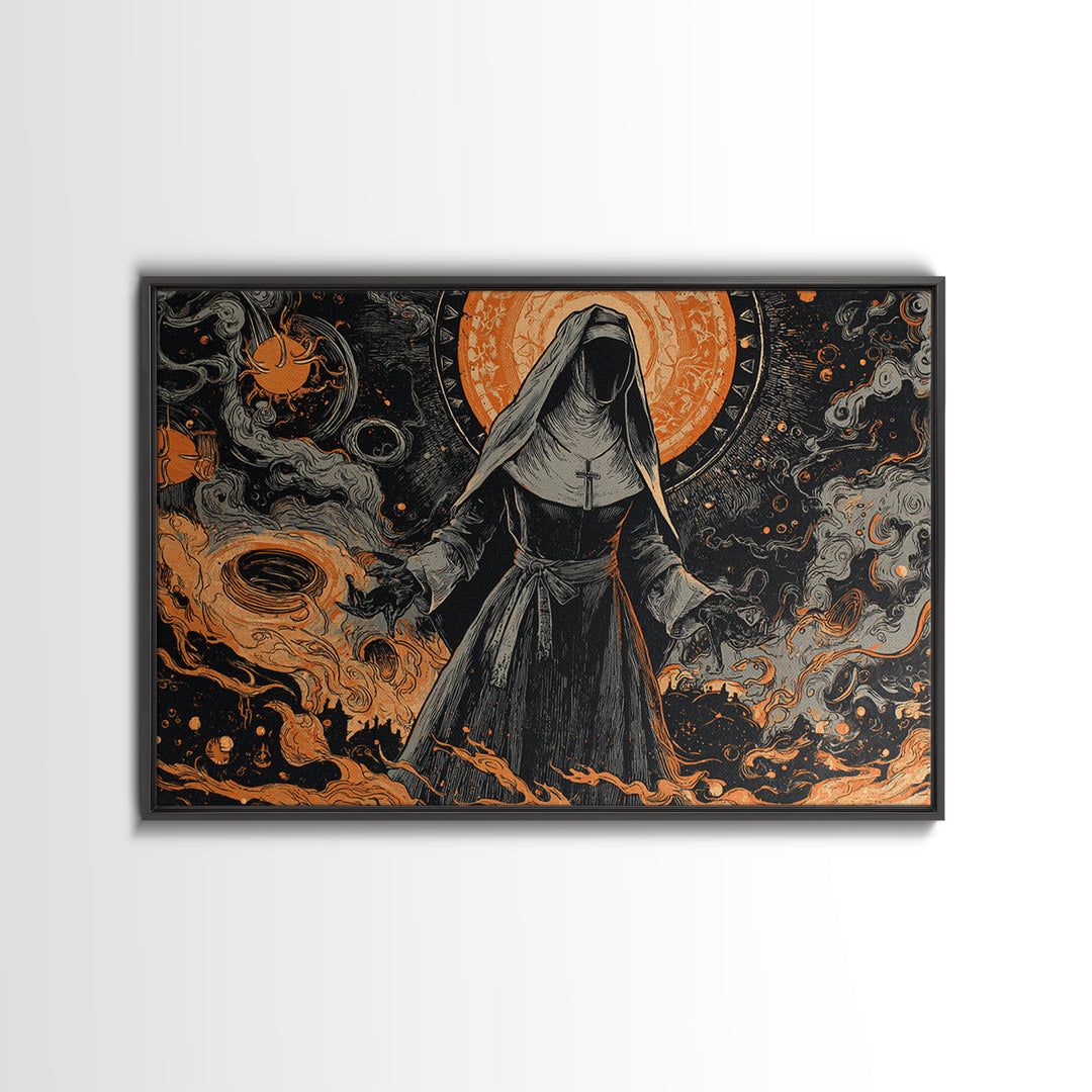 The Nun Of The Endless Constellation, Dark Fantasy Wall Art, Landscape Wall Art, Canvas Print, Halloween Home Decor, Gothic Wall Art