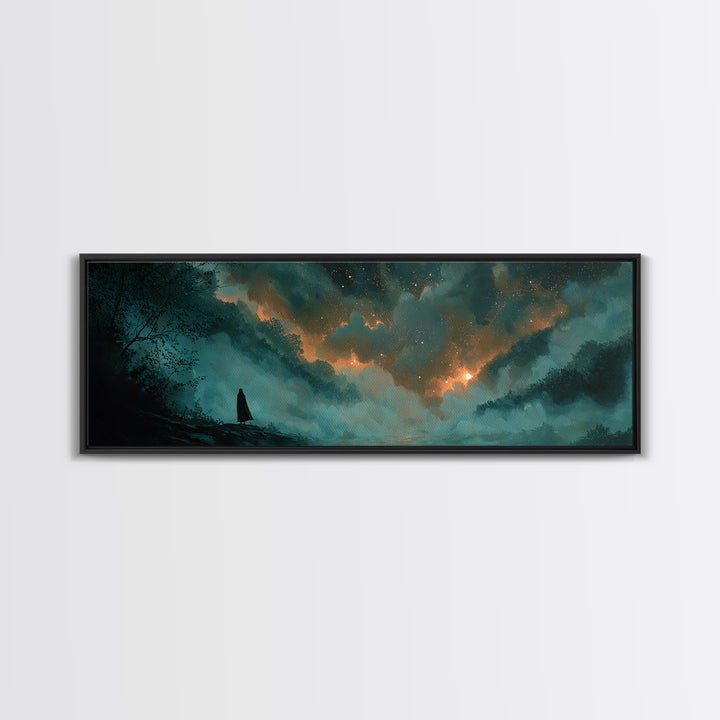 The Nun Of The Endless Constellation, Cosmic Horror Decor, Extra Wide Wall Art, Framed Canvas Print, Halloween Home Decor, Gothic Wall Art