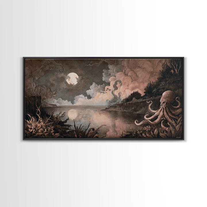 The Salt King Of The Black Shore, Halloween Wall Art, Wide Panoramic Art, Framed Canvas Print, Halloween Home Decor, Gothic Wall Art
