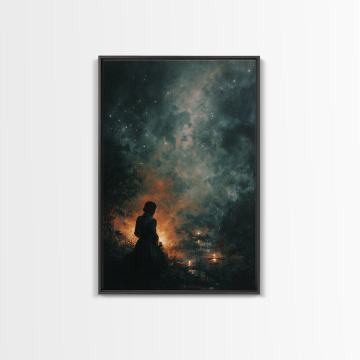 The Seamstress Of Living Nebulae, Occult Wall Decor, Vertical Wall Art, Framed Canvas Print, Halloween Home Decor, Gothic Wall Art