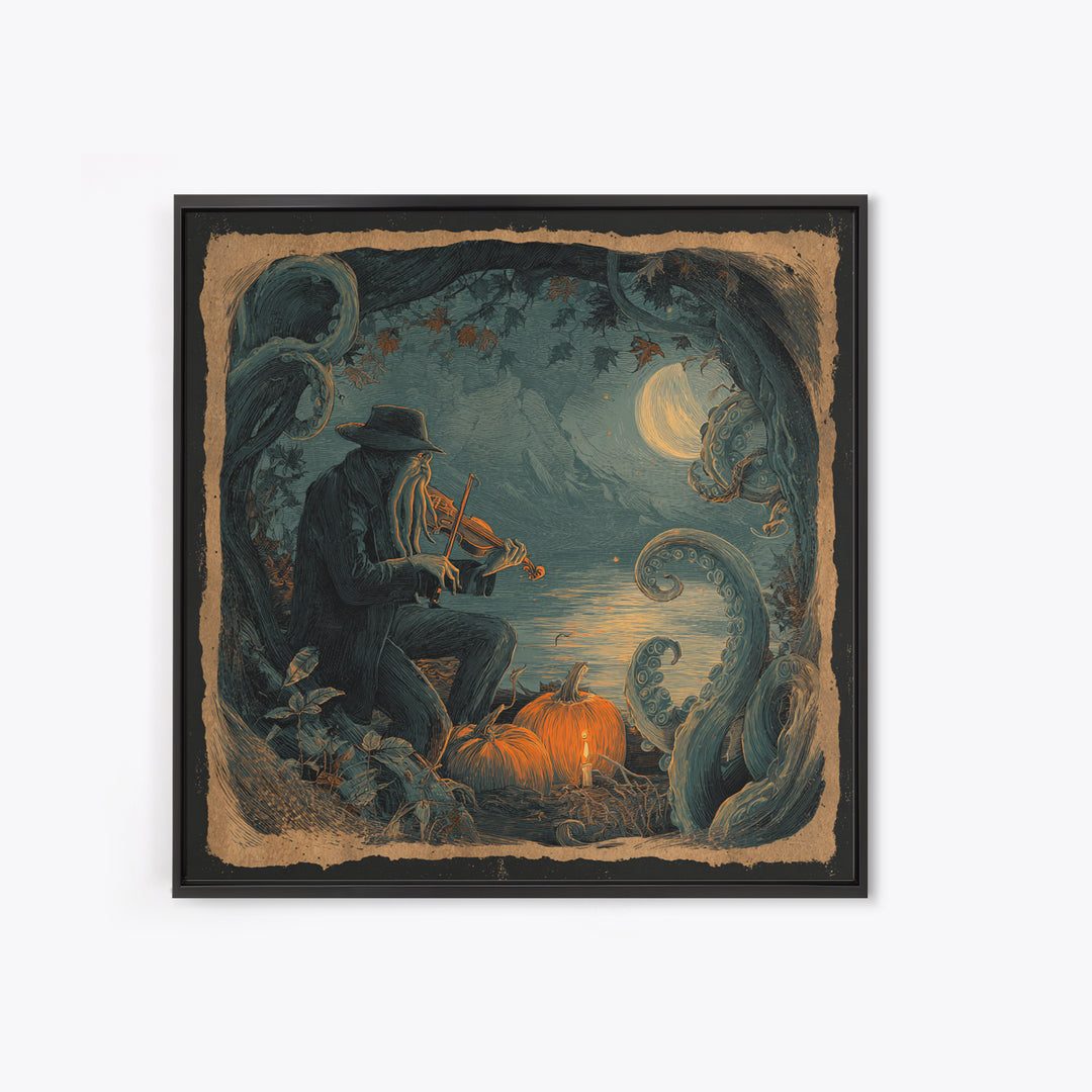 The Violinist Of The Drowned Moon, Macabre Halloween Art, Square Wall Art, Canvas Print, Halloween Home Decor, Gothic Wall Art