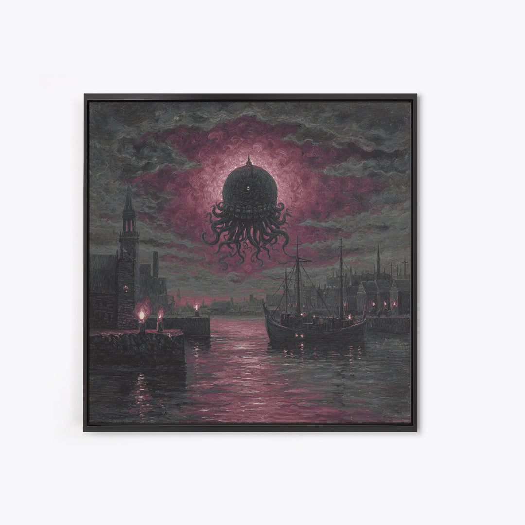 The Mask Of The Crawling God, Spooky Wall Decor, Square Wall Art, Framed Canvas Print, Halloween Home Decor, Gothic Wall Art