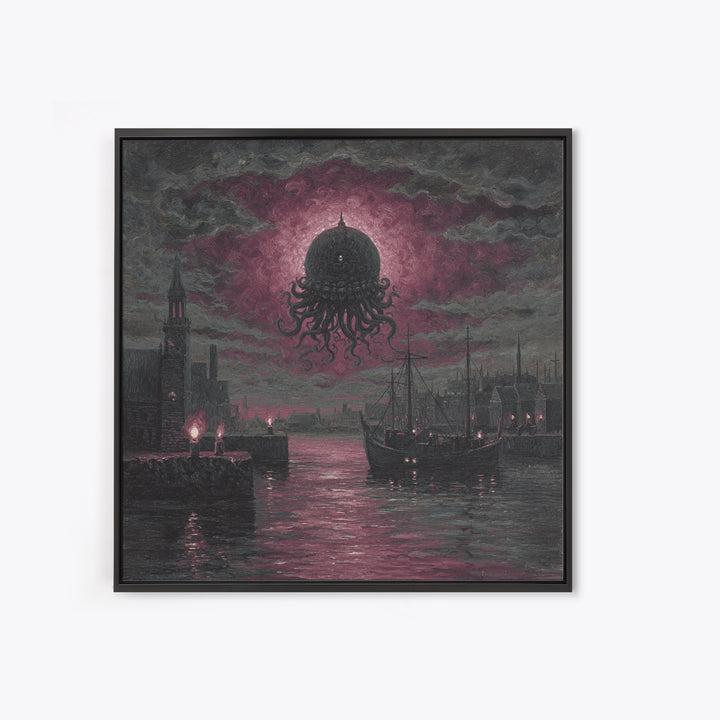 The Mask Of The Crawling God, Spooky Wall Decor, Square Wall Art, Framed Canvas Print, Halloween Home Decor, Gothic Wall Art