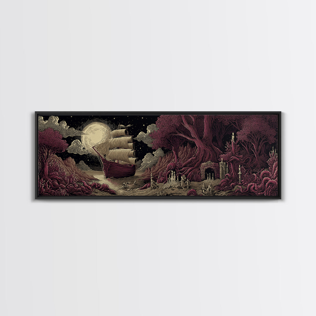 The Candelit Ark Of Forgotten Stars, Cosmic Horror Decor, Extra Wide Wall Art, Canvas Print, Halloween Home Decor, Gothic Wall Art