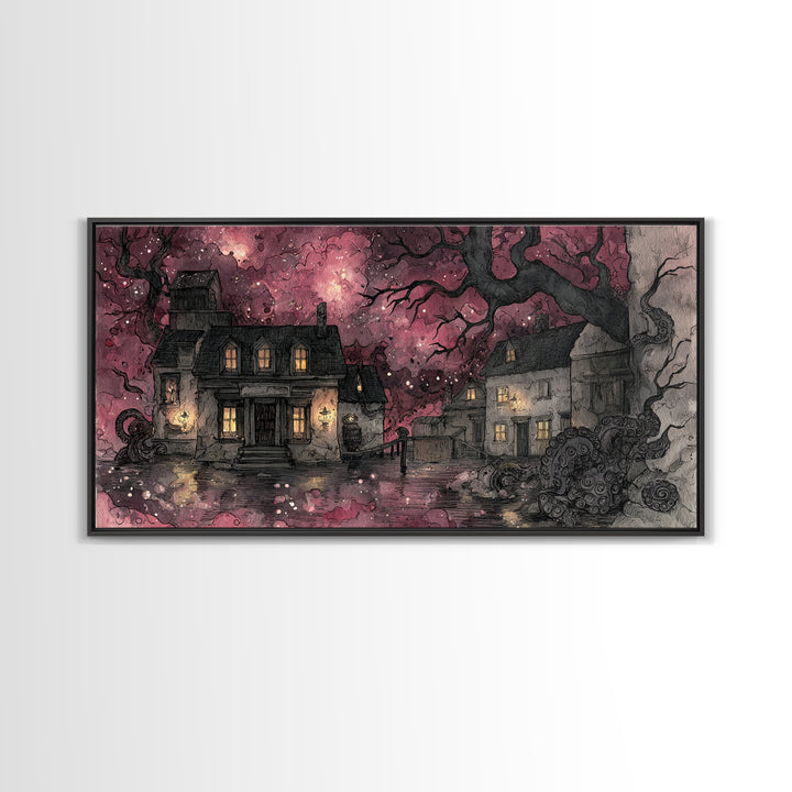 The Archivist Of Dreaming Bones, Eldritch Wall Art, Wide Panoramic Art, Canvas Print, Halloween Home Decor, Gothic Wall Art