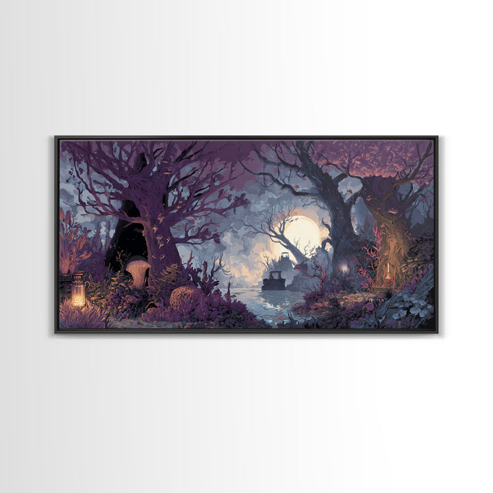 The Garden Of The Eyeless Moon, Dark Fantasy Wall Art, Wide Panoramic Art, Canvas Print, Halloween Home Decor, Gothic Wall Art