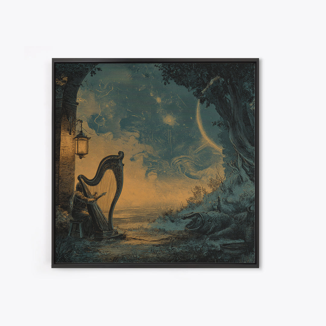 The Harpist Of Abyssal Sleep, Halloween Wall Art, Square Wall Art, Canvas Print, Halloween Home Decor, Gothic Wall Art, Seasonal Home Decor