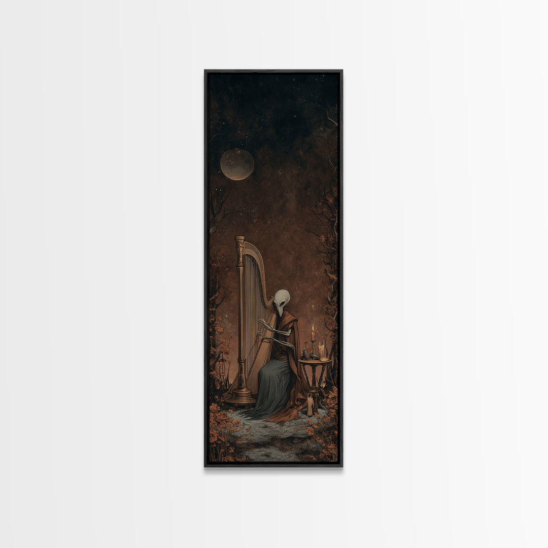 The Harpist Of Abyssal Sleep, Lovecraftian Wall Art, Tall Narrow Wall Art, Framed Canvas Print, Halloween Home Decor, Gothic Wall Art