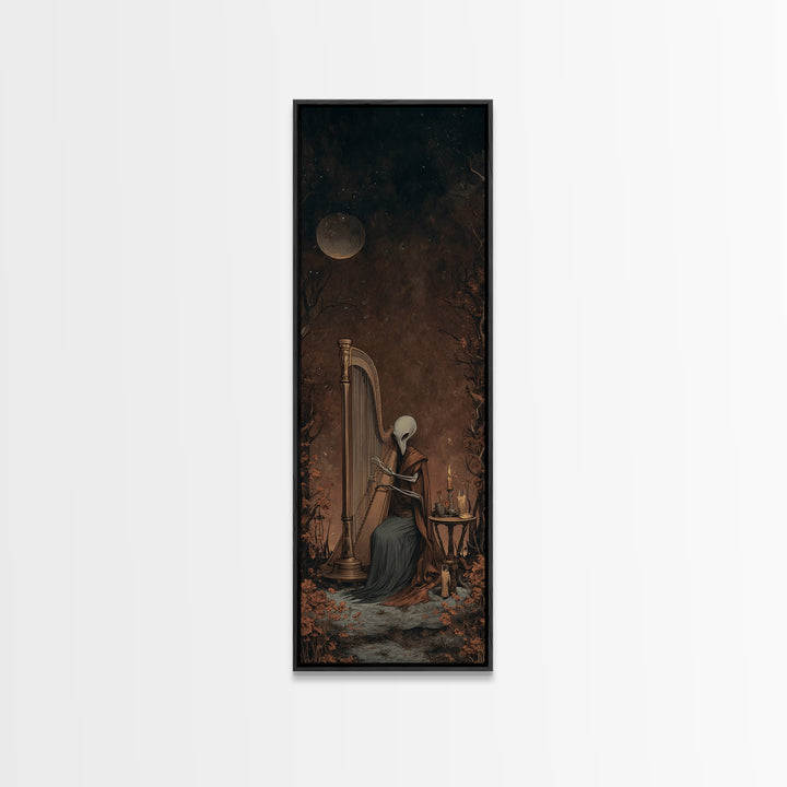 The Harpist Of Abyssal Sleep, Lovecraftian Wall Art, Tall Narrow Wall Art, Framed Canvas Print, Halloween Home Decor, Gothic Wall Art