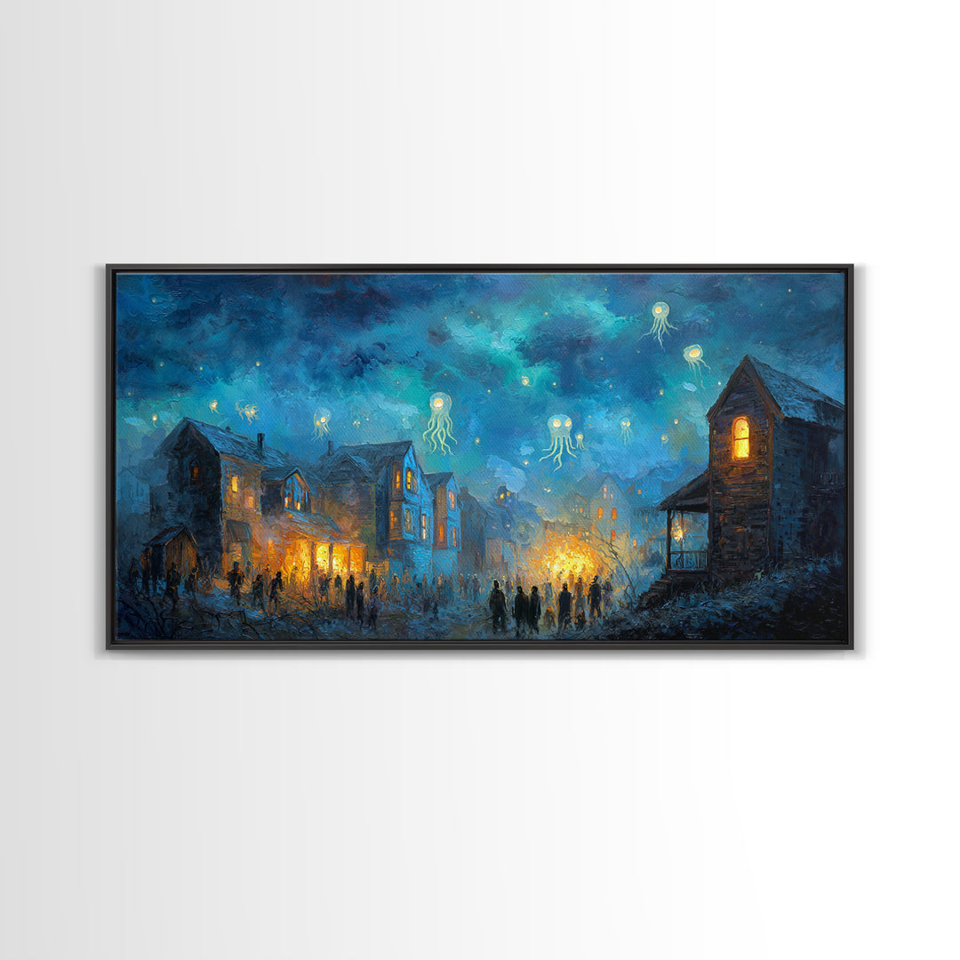 The Festival Of The Little Old Ones, Eldritch Wall Art, Wide Panoramic Art, Canvas Print, Halloween Home Decor, Gothic Wall Art