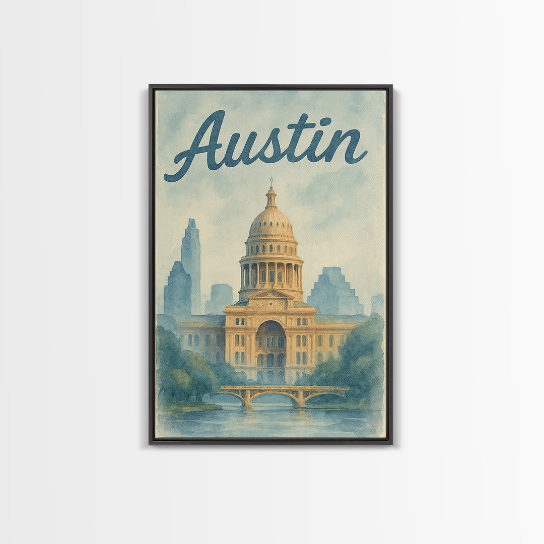 Austin Travel Poster, Canvas Print, Painted Travel Poster Art, Austin City Art, Gift For Travelers, Fine Art Print, City Travel Prints