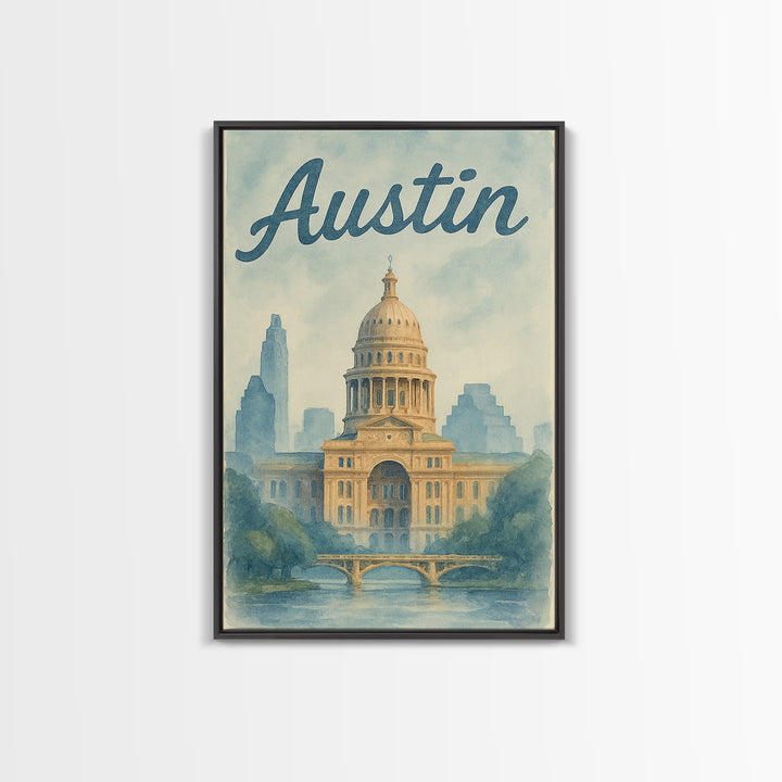 Austin Travel Poster, Canvas Print, Painted Travel Poster Art, Austin City Art, Gift For Travelers, Fine Art Print, City Travel Prints