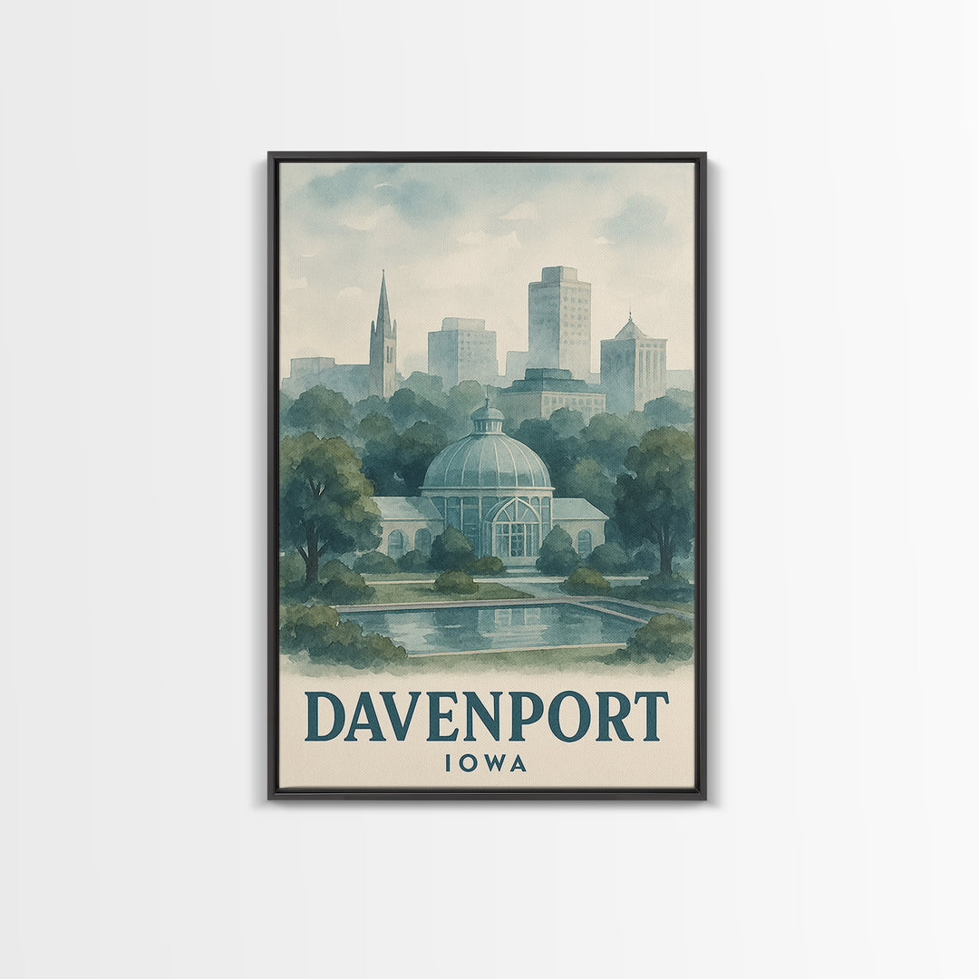 Davenport Travel Poster, Framed Canvas Print, Illustrated Watercolor Poster, Davenport Poster Print, Travel Poster Set, City Art Print