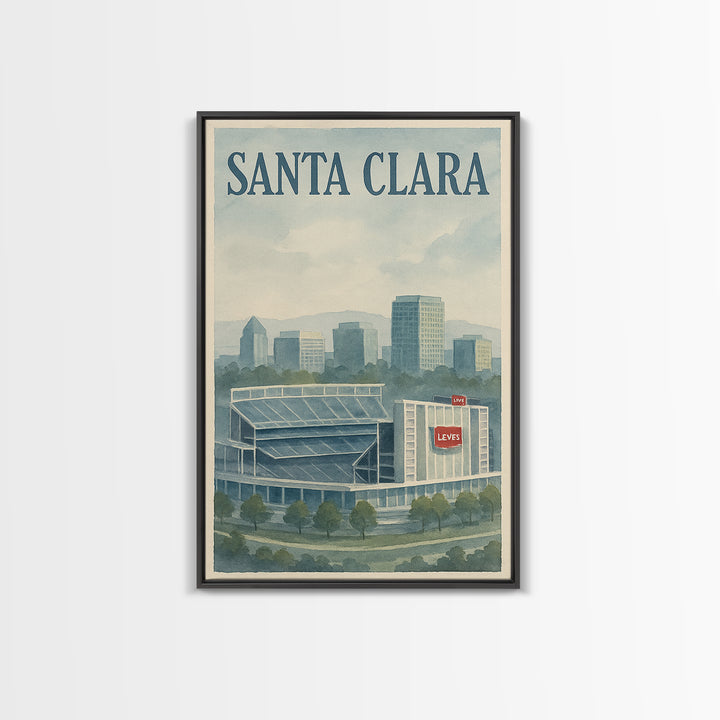 Santa Clara Travel Poster, Framed Canvas Print, Illustrated Watercolor Poster, Santa Clara Travel Art, Travel Poster Art, Travel Wall Decor