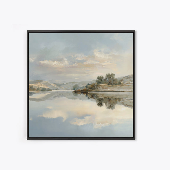 Peaceful Lake Reflection at Dawn Framed Canvas Print, Waiting Room Art, Photography Print, Waiting Room Decor, Watercolor Art, WRA-1x1-100