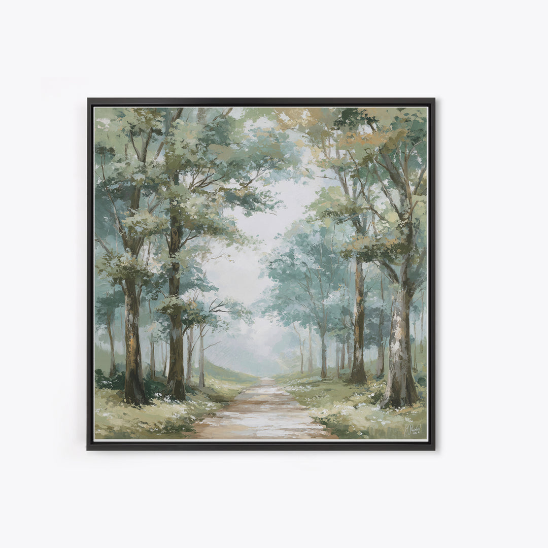 Misty Forest Path Framed Canvas Print, Waiting Room Art, Living Room Wall Art, Waiting Room Decor, Calm, Soundwave Art, WRA-1x1-11