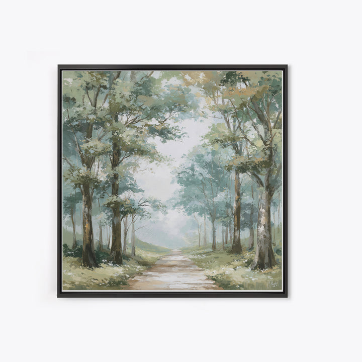 Misty Forest Path Framed Canvas Print, Waiting Room Art, Living Room Wall Art, Waiting Room Decor, Calm, Soundwave Art, WRA-1x1-11