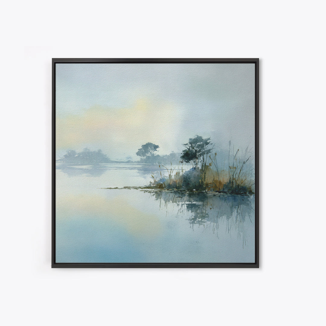 Peaceful Lake Reflection at Dawn Framed Canvas Print, Waiting Room Art, Abstract Art, Waiting Room Decor, Fine Art, Calm, WRA-1x1-28