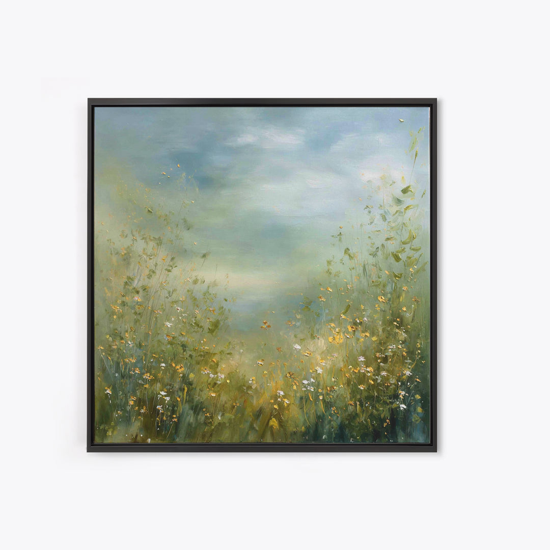 Sunlit Meadow with Wildflowers Framed Canvas Print, Waiting Room Art, Gallery Decor, Waiting Room Decor, Fine Art, Calm, WRA-1x1-32