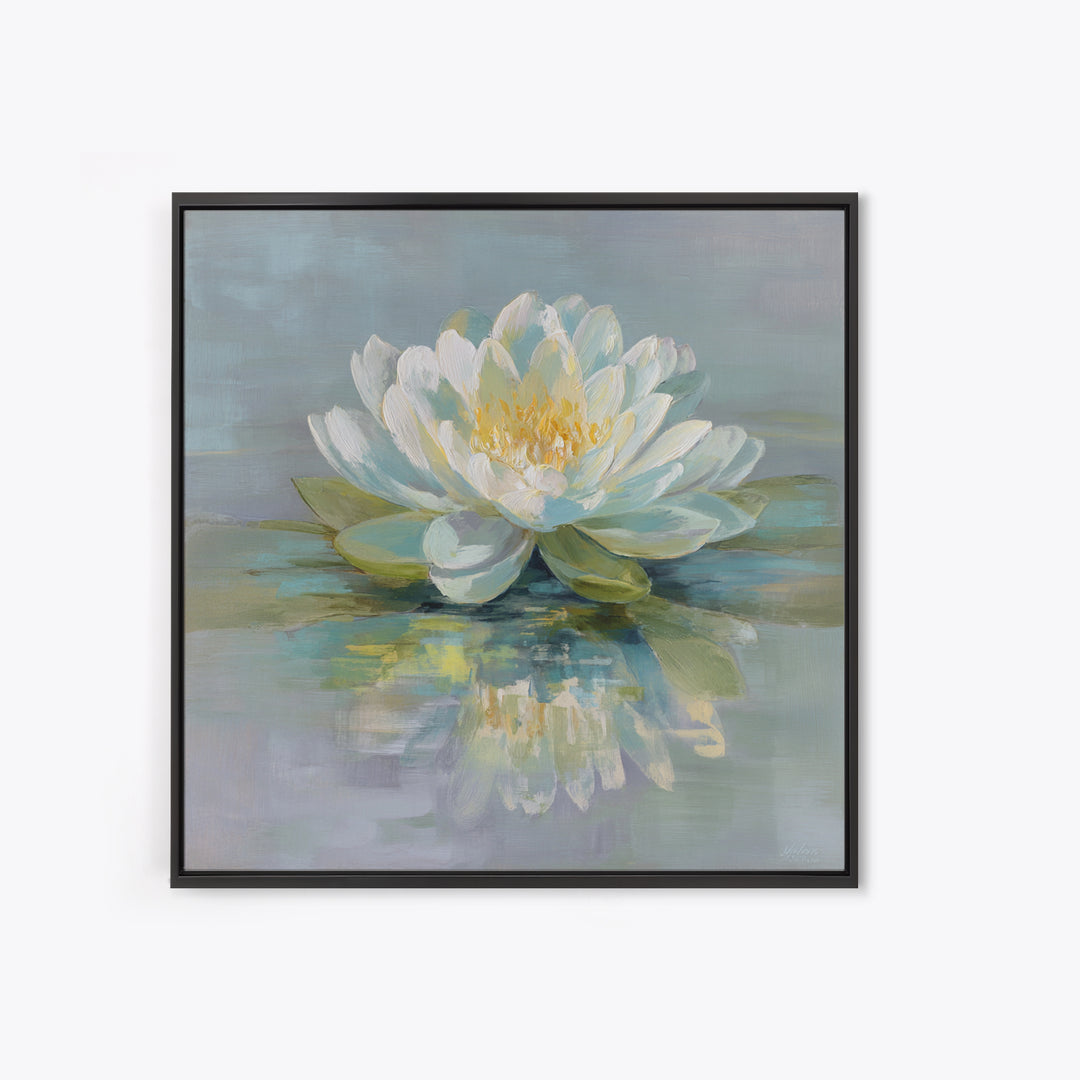 Lotus Flower on Still Water Framed Canvas Print, Waiting Room Art, Office Art, Waiting Room Decor, Calm, Gallery Decor, WRA-1x1-39