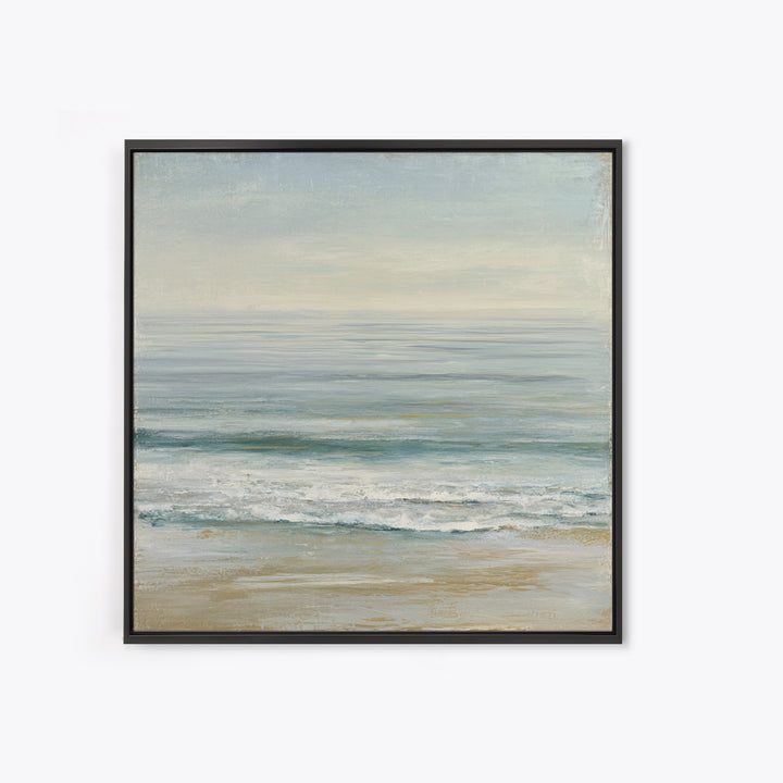 Coastal Horizon with Pale Sand and Water Framed Canvas Print, Waiting Room Art, Statement Artwork, Waiting Room Decor, Calm, WRA-1x1-57