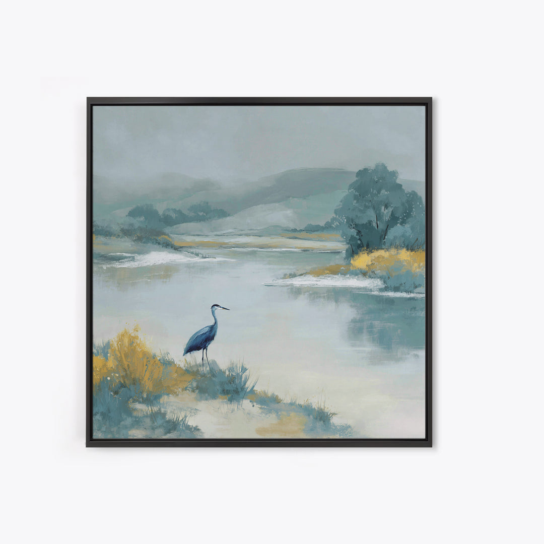 Blue Heron in Quiet Marsh Canvas Print, Waiting Room Art, Abstract, Waiting Room Decor, Fine Art, Calm, Modern Decor, WRA-1x1-60