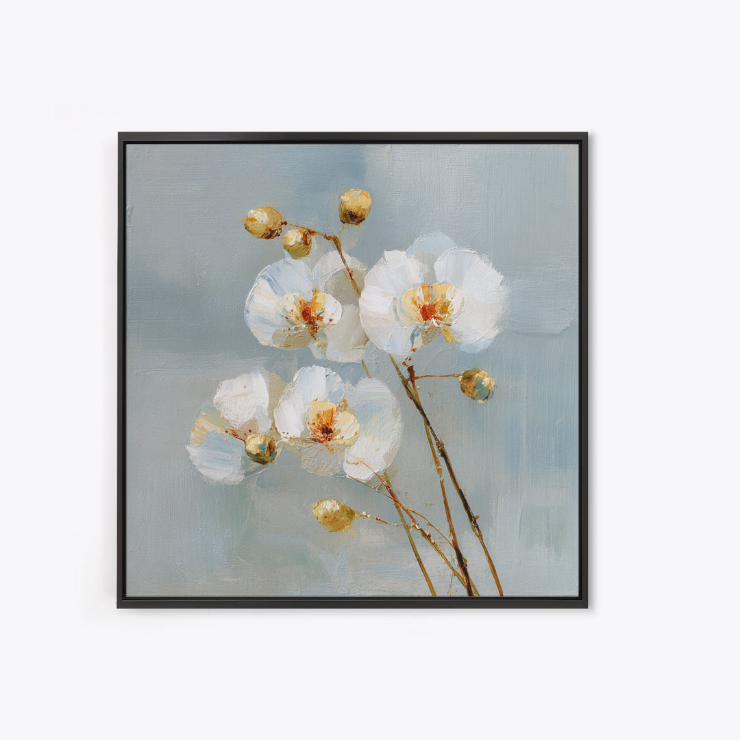 White Orchid on Light Gray Ground Framed Canvas Print, Waiting Room Art, Wall Sculpture, Waiting Room Decor, Fine Art, Calm, WRA-1x1-7