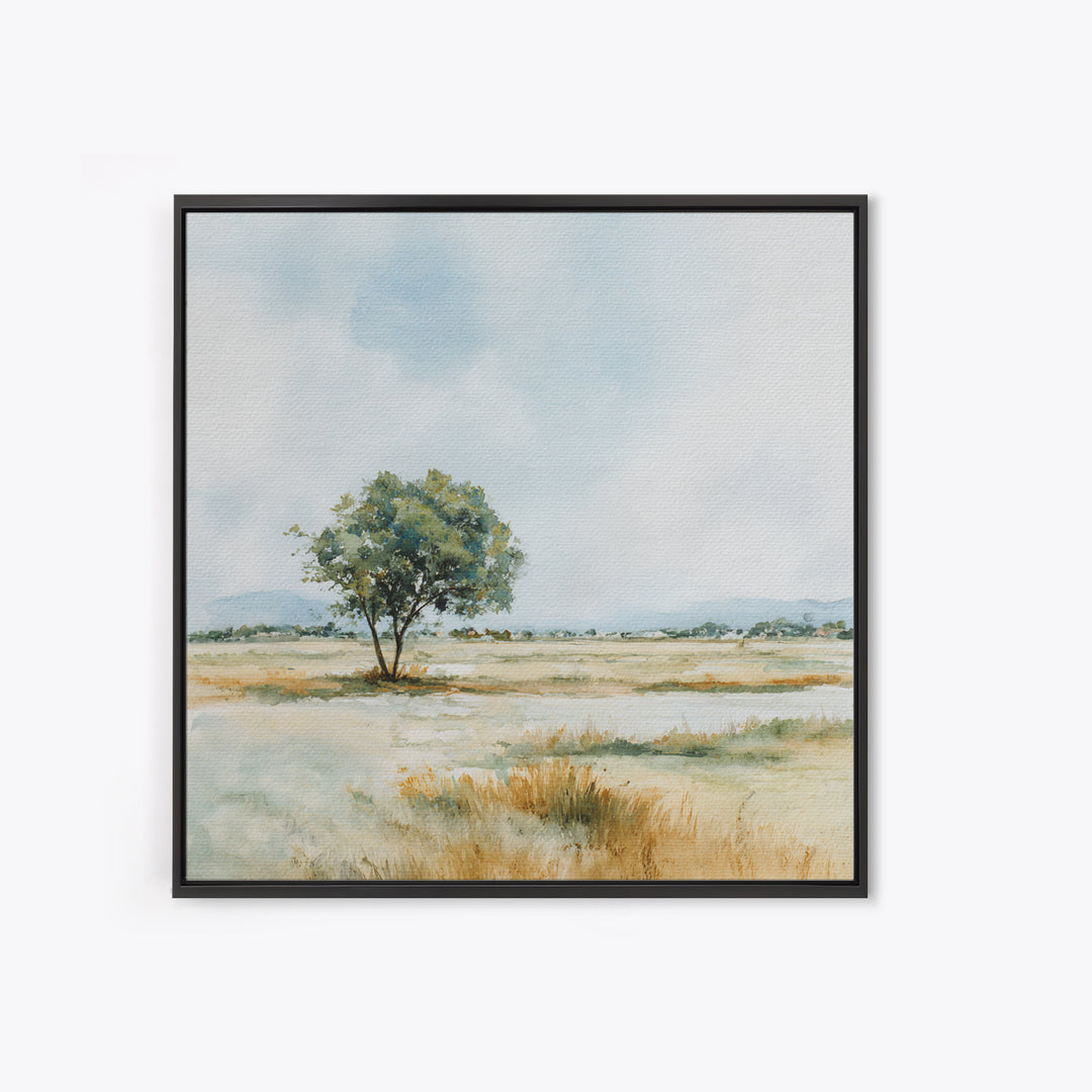 Open Field with Distant Tree Framed Canvas Print, Waiting Room Art, Therapy Office Decor, Waiting Room Decor, Fine Art, Calm, WRA-1x1-71